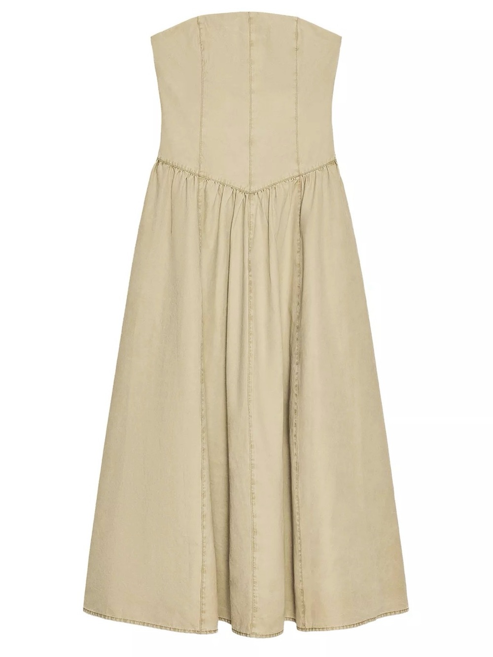 Zara Strapless A-Line Midi Dress in Light Beige